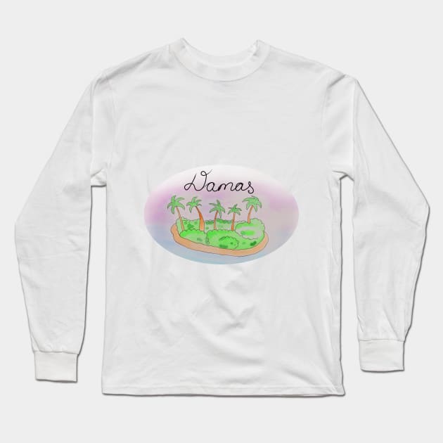 Damas watercolor Island travel, beach, sea and palm trees. Holidays and vacation, summer and relaxation Long Sleeve T-Shirt by grafinya